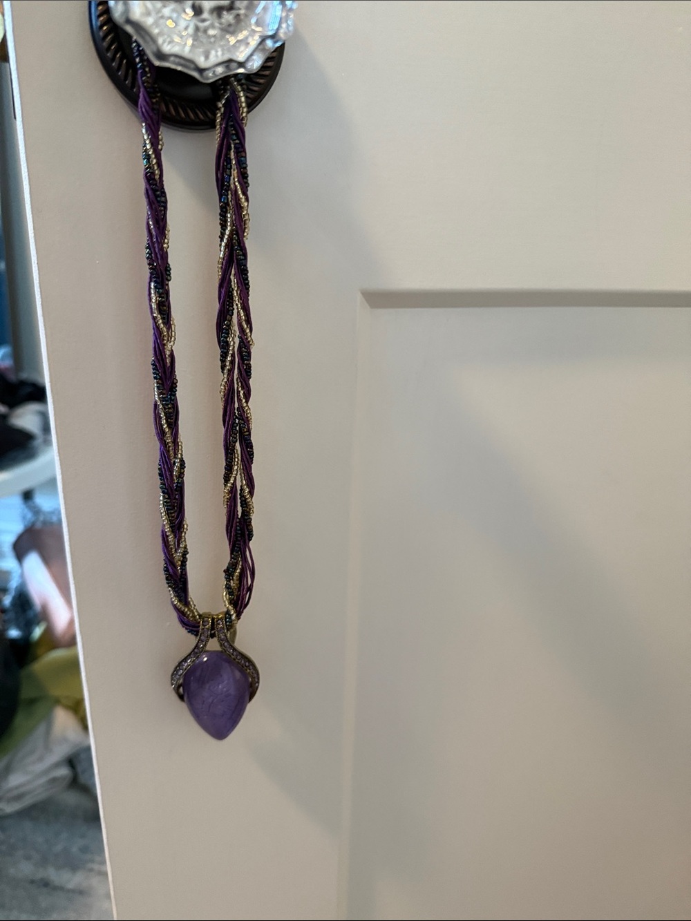 Purple Teardrop Pendant Multi-Strand Necklace - Women's Jewelry